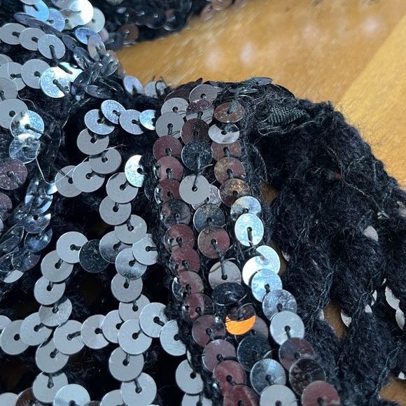 Vintage Lillie Rubin Sequin Sweater Black Knit Checkerboard Cutout Crochet ILGWU - Picture 9 of 17